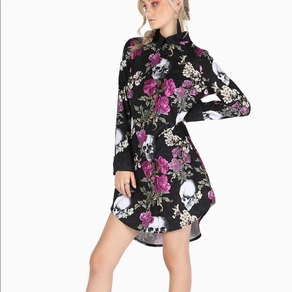 Blackmilk skull button up dress boyfriend oversize - Picture 2 of 6